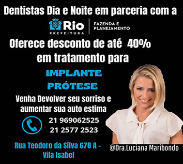 Dra Luciana, especializada em Implantes e Próteses. Credenciada pela Prefeitura do Rio - DentistaRio.com.br